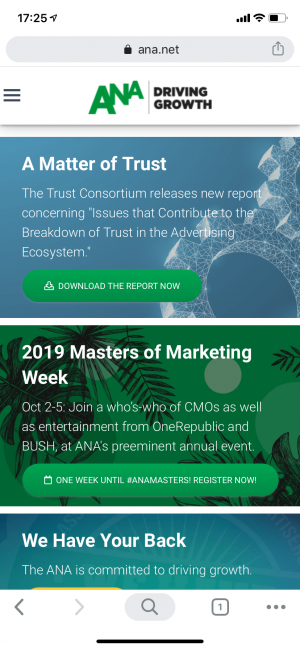 ANA - Association of National Advertisers - mobile Website im Jahr 2020